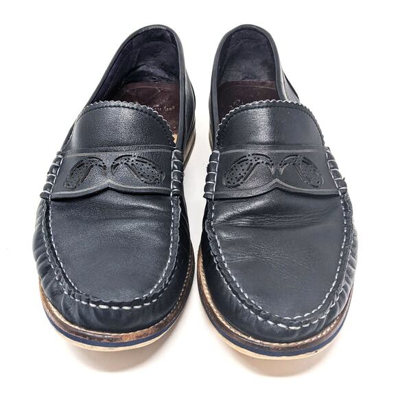 Robert Graham Shoes Mens 10.5 Estefan Leather Black Penny Loafers Slip On